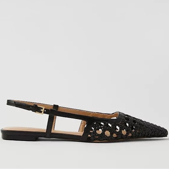 NEW $158 Ann Taylor Woven Nip Toe Slingback Flats Shoes Leather Black size 6.5 - Picture 1 of 4